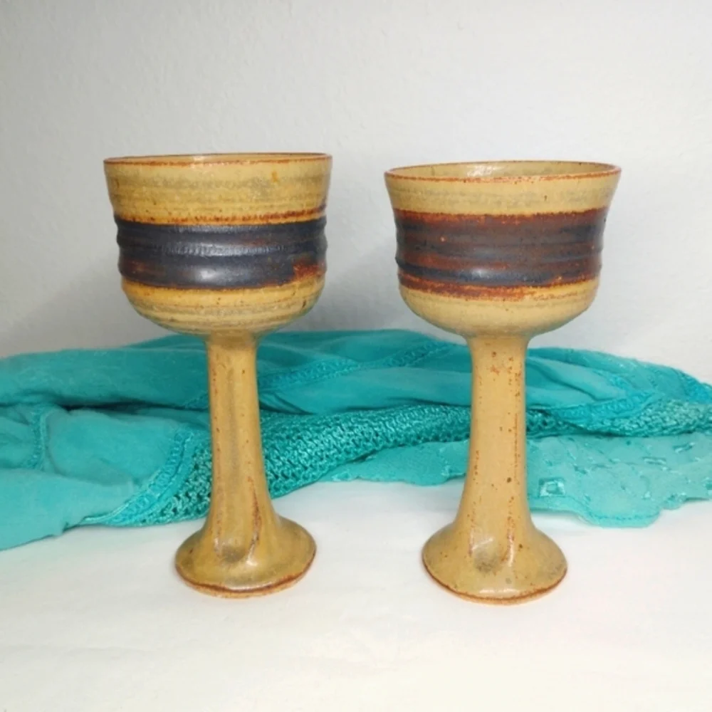 Vintage Marj Peeler Pottery Goblets Cups Chalices Bohemian